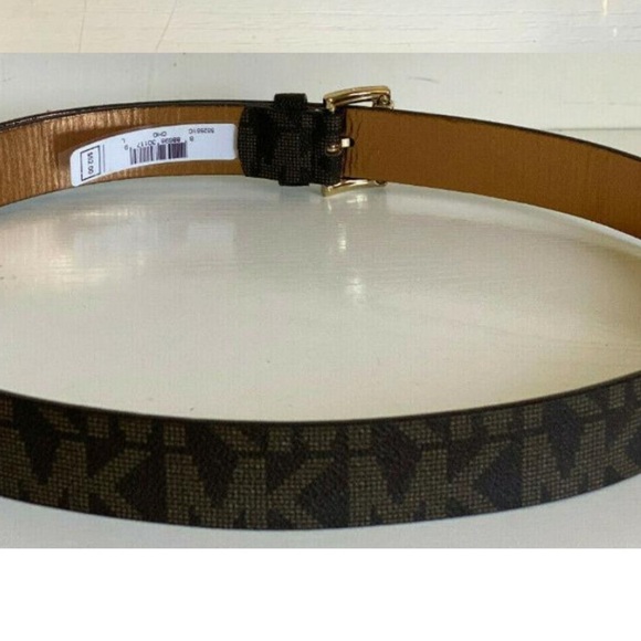 NWT Michael Kors brown MK logo gold buckle belt M statement belt